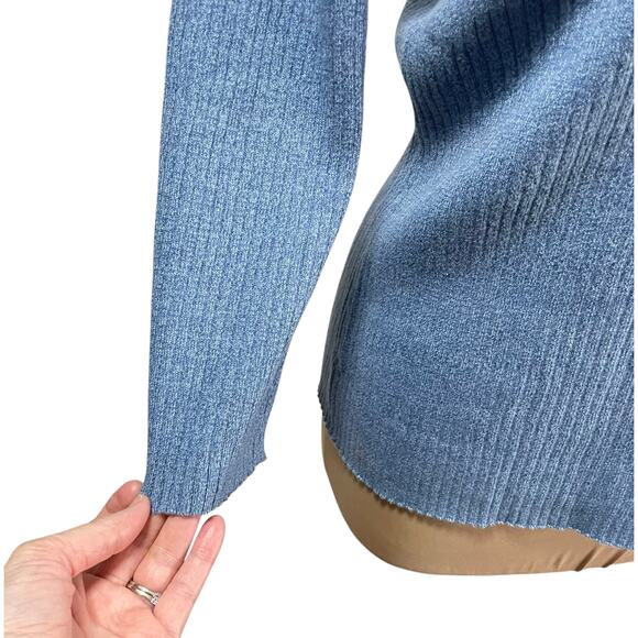 Liz Claiborne Blue Rib Knit Vneck Cotton Sweater Sz XL Closet Staple Casual Work - Picture 3 of 9